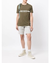 olivgrünes bedrucktes T-Shirt mit einem Rundhalsausschnitt von BOSS