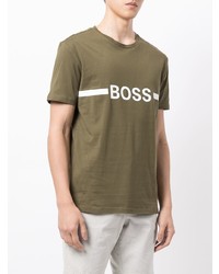 olivgrünes bedrucktes T-Shirt mit einem Rundhalsausschnitt von BOSS