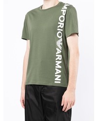 olivgrünes bedrucktes T-Shirt mit einem Rundhalsausschnitt von Emporio Armani