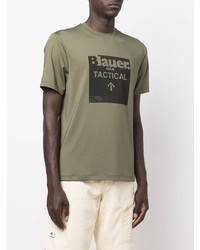 olivgrünes bedrucktes T-Shirt mit einem Rundhalsausschnitt von Blauer