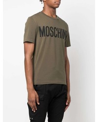 olivgrünes bedrucktes T-Shirt mit einem Rundhalsausschnitt von Moschino