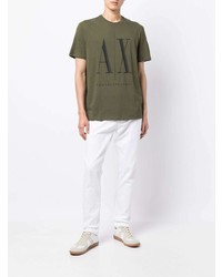 olivgrünes bedrucktes T-Shirt mit einem Rundhalsausschnitt von Armani Exchange