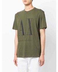 olivgrünes bedrucktes T-Shirt mit einem Rundhalsausschnitt von Armani Exchange