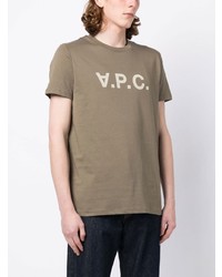 olivgrünes bedrucktes T-Shirt mit einem Rundhalsausschnitt von A.P.C.