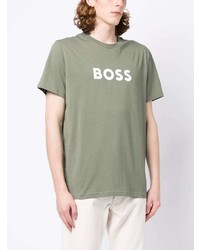 olivgrünes bedrucktes T-Shirt mit einem Rundhalsausschnitt von BOSS