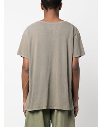 olivgrünes bedrucktes T-Shirt mit einem Rundhalsausschnitt von Greg Lauren