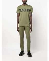 olivgrünes bedrucktes T-Shirt mit einem Rundhalsausschnitt von Moschino