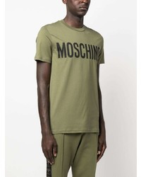 olivgrünes bedrucktes T-Shirt mit einem Rundhalsausschnitt von Moschino