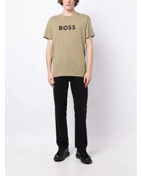 olivgrünes bedrucktes T-Shirt mit einem Rundhalsausschnitt von BOSS