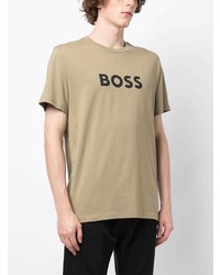 olivgrünes bedrucktes T-Shirt mit einem Rundhalsausschnitt von BOSS