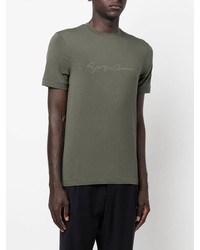 olivgrünes bedrucktes T-Shirt mit einem Rundhalsausschnitt von Giorgio Armani