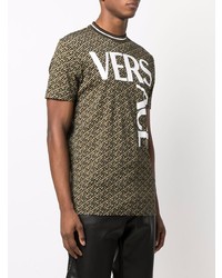 olivgrünes bedrucktes T-Shirt mit einem Rundhalsausschnitt von Versace