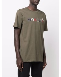 olivgrünes bedrucktes T-Shirt mit einem Rundhalsausschnitt von Moncler