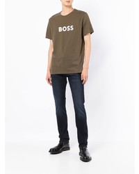 olivgrünes bedrucktes T-Shirt mit einem Rundhalsausschnitt von BOSS