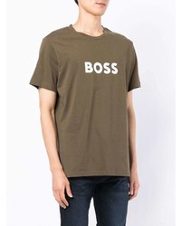 olivgrünes bedrucktes T-Shirt mit einem Rundhalsausschnitt von BOSS