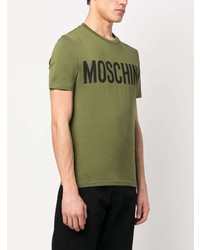 olivgrünes bedrucktes T-Shirt mit einem Rundhalsausschnitt von Moschino