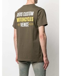 olivgrünes bedrucktes T-Shirt mit einem Rundhalsausschnitt von Deus Ex Machina