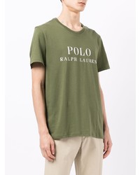 olivgrünes bedrucktes T-Shirt mit einem Rundhalsausschnitt von Polo Ralph Lauren