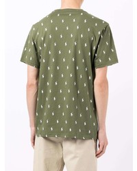 olivgrünes bedrucktes T-Shirt mit einem Rundhalsausschnitt von Polo Ralph Lauren