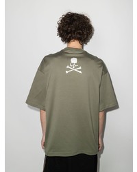 olivgrünes bedrucktes T-Shirt mit einem Rundhalsausschnitt von Mastermind Japan