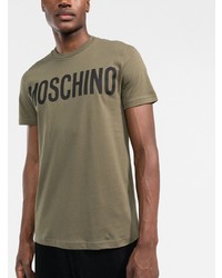 olivgrünes bedrucktes T-Shirt mit einem Rundhalsausschnitt von Moschino