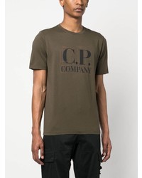 olivgrünes bedrucktes T-Shirt mit einem Rundhalsausschnitt von C.P. Company