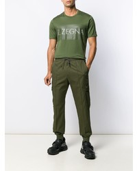 olivgrünes bedrucktes T-Shirt mit einem Rundhalsausschnitt von Z Zegna