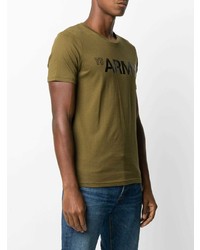 olivgrünes bedrucktes T-Shirt mit einem Rundhalsausschnitt von Yves Salomon
