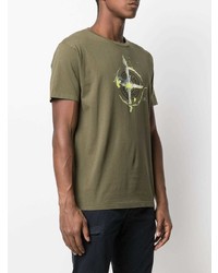 olivgrünes bedrucktes T-Shirt mit einem Rundhalsausschnitt von Stone Island