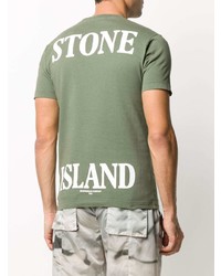 olivgrünes bedrucktes T-Shirt mit einem Rundhalsausschnitt von Stone Island