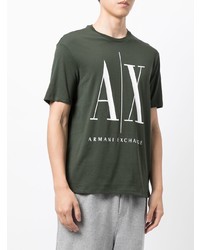 olivgrünes bedrucktes T-Shirt mit einem Rundhalsausschnitt von Armani Exchange