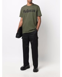 olivgrünes bedrucktes T-Shirt mit einem Rundhalsausschnitt von Alexander McQueen