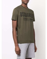 olivgrünes bedrucktes T-Shirt mit einem Rundhalsausschnitt von DSQUARED2