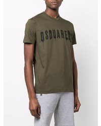 olivgrünes bedrucktes T-Shirt mit einem Rundhalsausschnitt von DSQUARED2