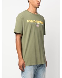 olivgrünes bedrucktes T-Shirt mit einem Rundhalsausschnitt von Polo Ralph Lauren