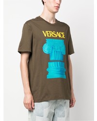 olivgrünes bedrucktes T-Shirt mit einem Rundhalsausschnitt von Versace