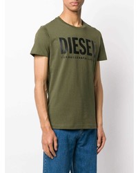 olivgrünes bedrucktes T-Shirt mit einem Rundhalsausschnitt von Diesel