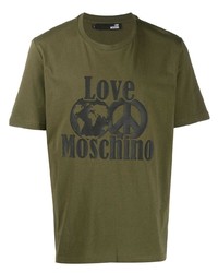 olivgrünes bedrucktes T-Shirt mit einem Rundhalsausschnitt von Love Moschino