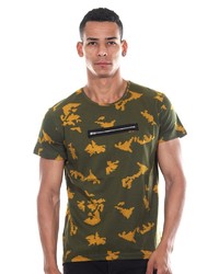 olivgrünes bedrucktes T-Shirt mit einem Rundhalsausschnitt von MADMEXT