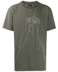 olivgrünes bedrucktes T-Shirt mit einem Rundhalsausschnitt von Marcelo Burlon County of Milan