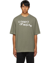 olivgrünes bedrucktes T-Shirt mit einem Rundhalsausschnitt von Marcelo Burlon County of Milan