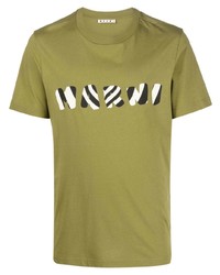 olivgrünes bedrucktes T-Shirt mit einem Rundhalsausschnitt von Marni