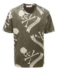 olivgrünes bedrucktes T-Shirt mit einem Rundhalsausschnitt von Mastermind World