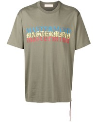 olivgrünes bedrucktes T-Shirt mit einem Rundhalsausschnitt von Mastermind World