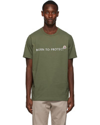 olivgrünes bedrucktes T-Shirt mit einem Rundhalsausschnitt von Moncler