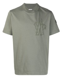 olivgrünes bedrucktes T-Shirt mit einem Rundhalsausschnitt von Moncler
