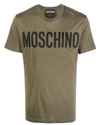 olivgrünes bedrucktes T-Shirt mit einem Rundhalsausschnitt von Moschino