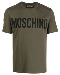 olivgrünes bedrucktes T-Shirt mit einem Rundhalsausschnitt von Moschino