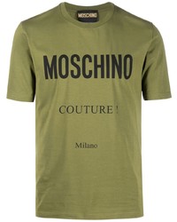 olivgrünes bedrucktes T-Shirt mit einem Rundhalsausschnitt von Moschino