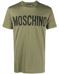 olivgrünes bedrucktes T-Shirt mit einem Rundhalsausschnitt von Moschino